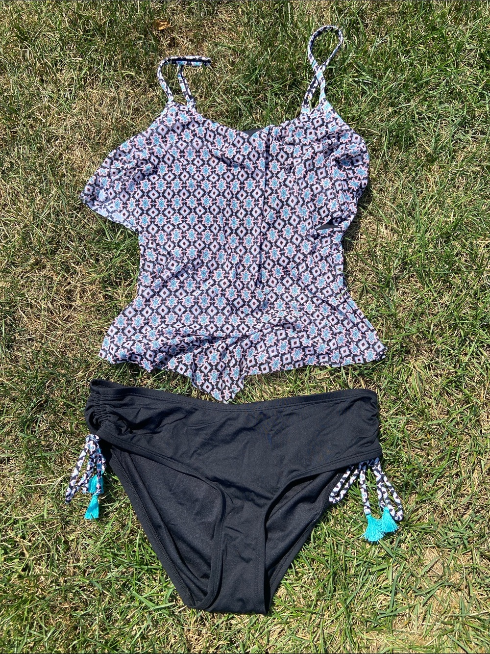 Beach House Black & Aqua Printed Tankini Set